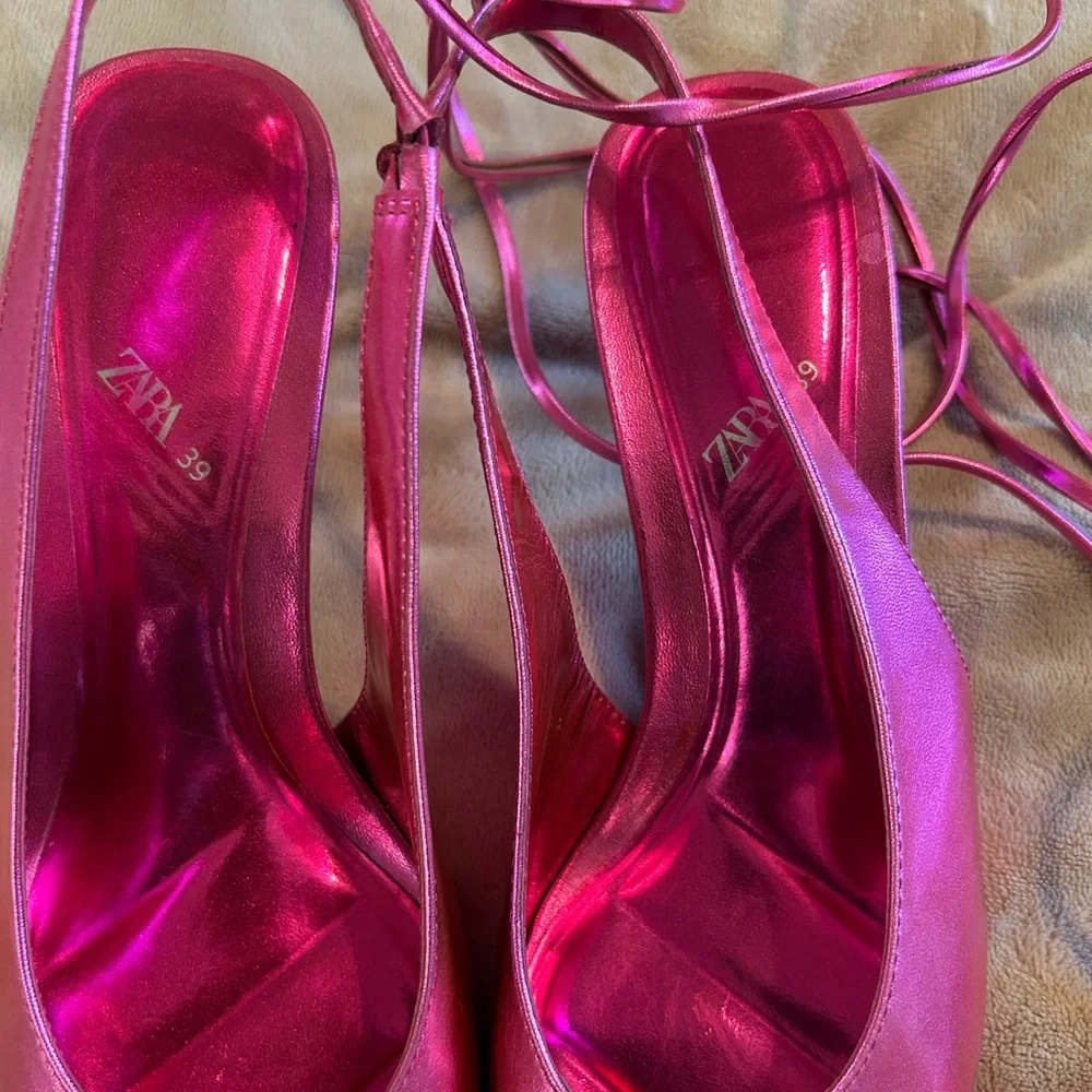 Zara Women's Metallic Pink Heels 39 - Picture 5 of 8